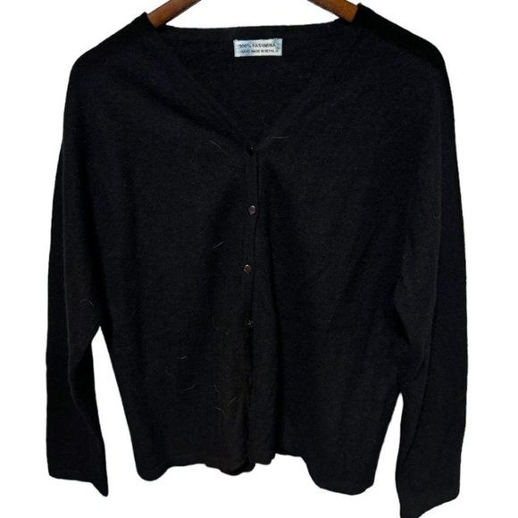 Pashmina Wool Black Cardigan Size Large - Picture 6 of 6